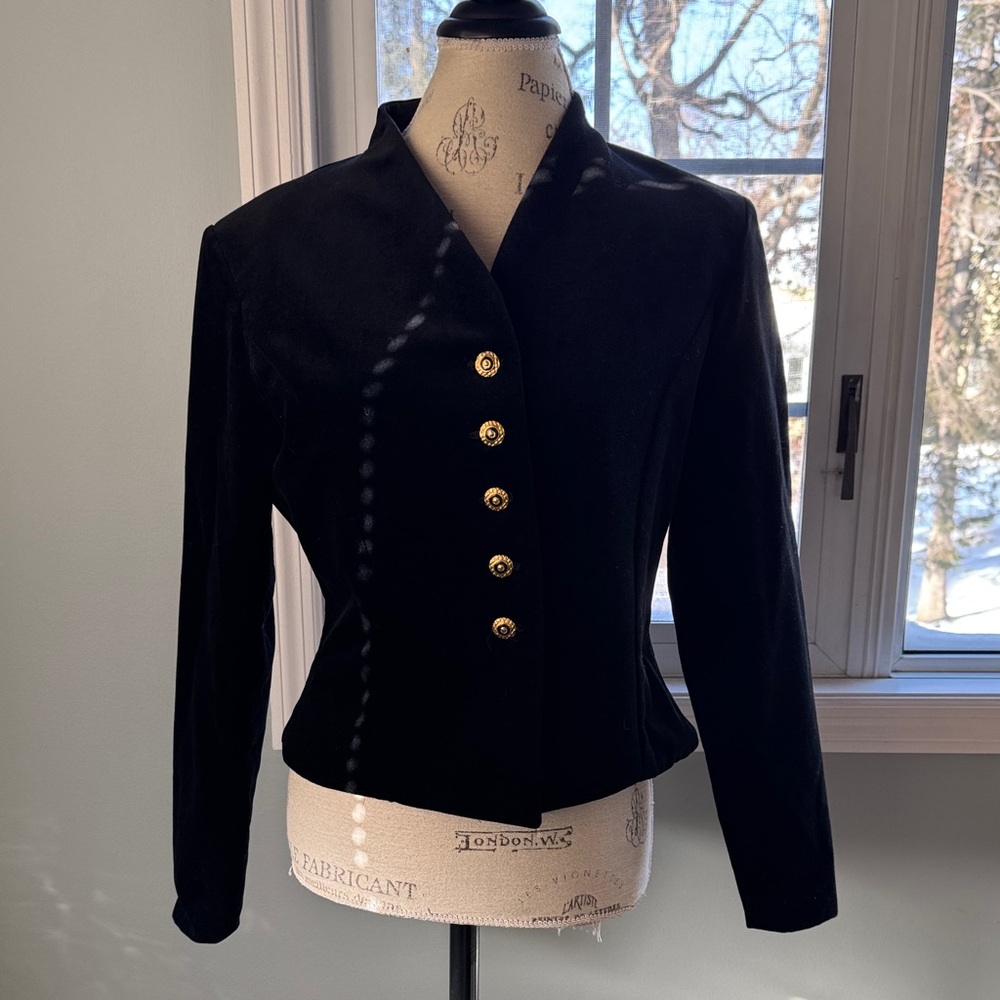 J. Higgins LTD black velvet gold button blazer jacket NWOT